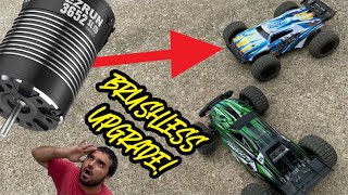 Cheap RC car BRUSHLESS MOTOR upgrade CRAZY Fast Holyton 9205E [upl. by Aicilihp]