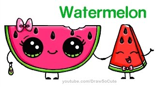 How to Draw Watermelon Easy  Cartoon Food [upl. by Anilrats]