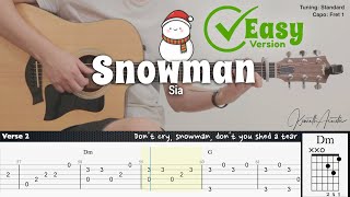 Snowman Easy Version  Sia  Fingerstyle Guitar  TAB  Chords  Lyrics [upl. by Eidde]