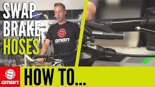 How To Swap Hydraulic Brake Hoses  MTB Maintenance [upl. by Nilo]